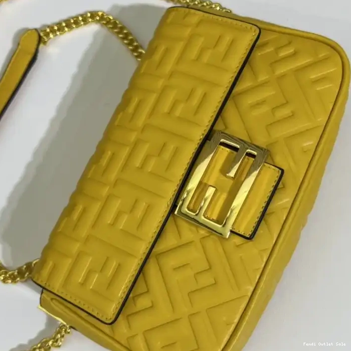 Cheap Fendi Yellow Motif Nappa Chain Bag Leather Baguette Midi In FF 0323